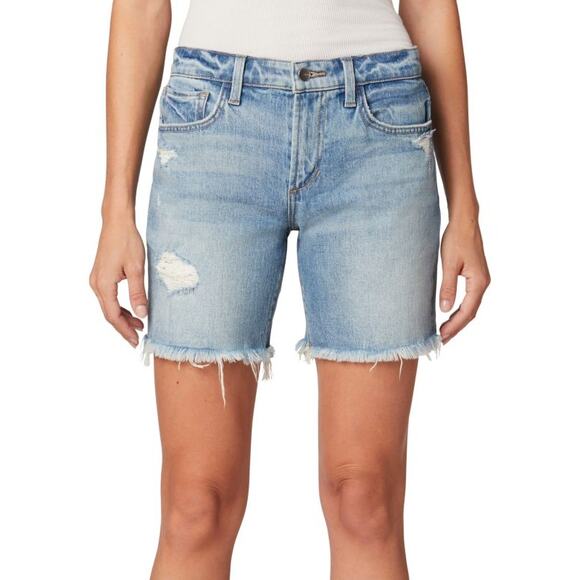 Joe's Bermuda Denim Shorts WMNS 27 Mid Rise Distressed Light Wash Blue Stretchy - Picture 2 of 8